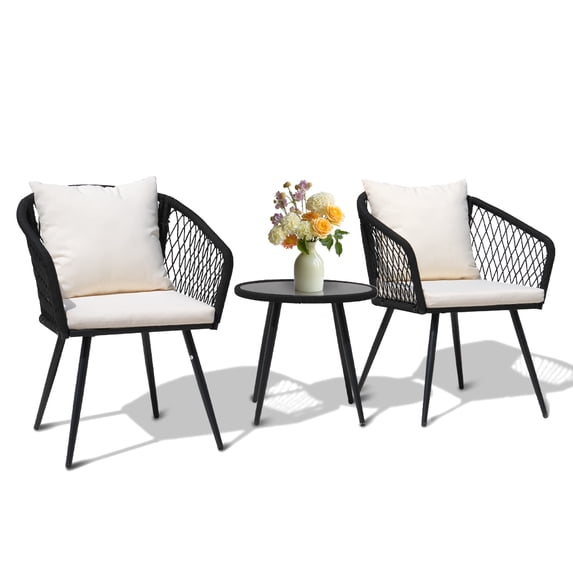 3 Piece Outdoor Furniture Patio Bistro Set Balcony Furniture Durable String Conversation Sets Outdoor Patio Chairs Set for Porch Poolside Garden