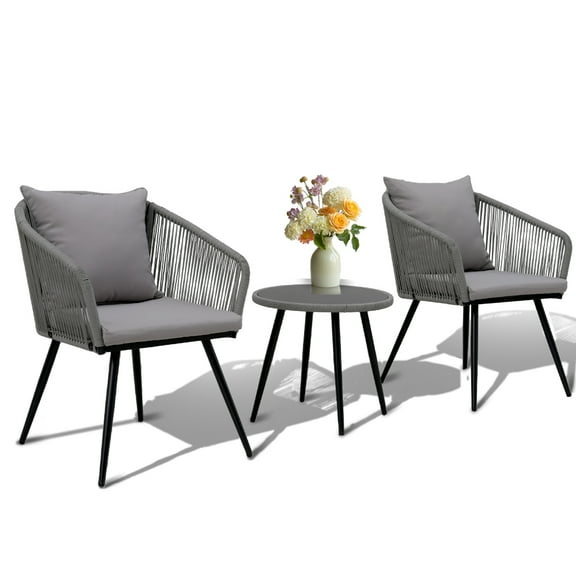 3 Piece Outdoor Furniture Patio Bistro Set Balcony Furniture Durable String Conversation Sets Outdoor Patio Chairs Set for Porch Poolside Garden