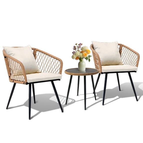 3 Piece Outdoor Furniture Patio Bistro Set Balcony Furniture Durable String Conversation Sets Outdoor Patio Chairs Set for Porch Poolside Garden