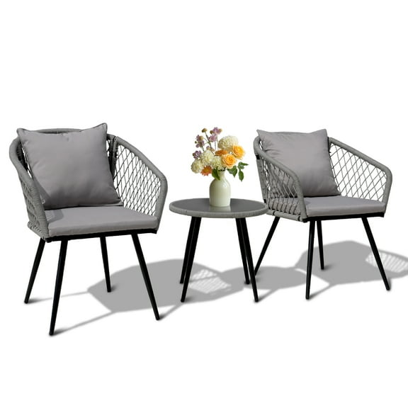3 Piece Outdoor Furniture Patio Bistro Set Balcony Furniture Durable String Conversation Sets Outdoor Patio Chairs Set for Porch Poolside Garden