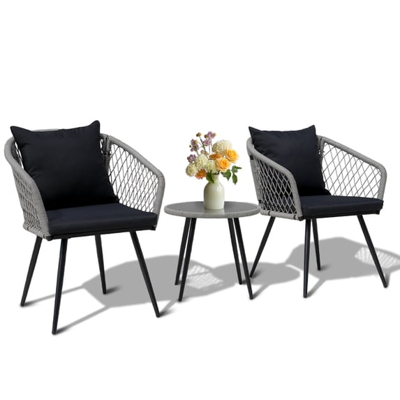 3 Piece Outdoor Furniture Patio Bistro Set Balcony Furniture Durable String Conversation Sets Outdoor Patio Chairs Set for Porch Poolside Garden