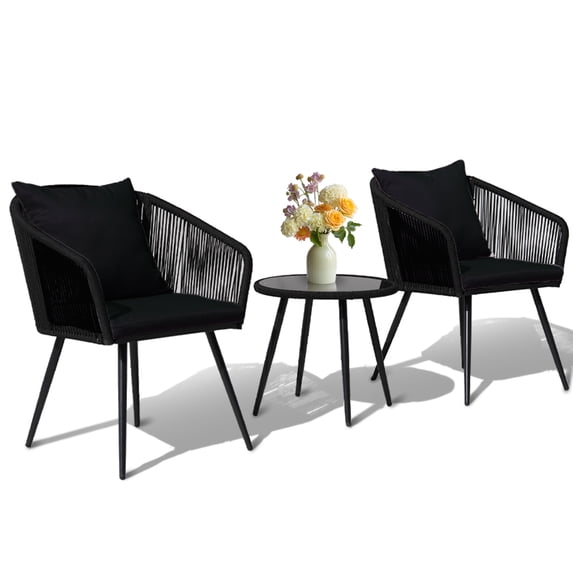 3 Piece Outdoor Furniture Patio Bistro Set Balcony Furniture Durable String Conversation Sets Outdoor Patio Chairs Set for Porch Poolside Garden
