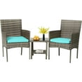 thumbnail image 1 of 3 Piece Outdoor Furniture Set Patio Gray Wicker Chairs Furniture Bistro Conversation Set 2 Rattan Chairs with Blue Cushions and Glass Coffee Table for Porch Lawn Garden Balcony Backyard, 1 of 7