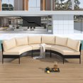 thumbnail image 1 of 3 Piece Outdoor Half Moon Furniture Set, Patio Curved Wicker Sectional Conversation Set with 6 Cushions, Outdoor Sofa Furniture for Garden Balcony and Backyard, Beige, 1 of 6