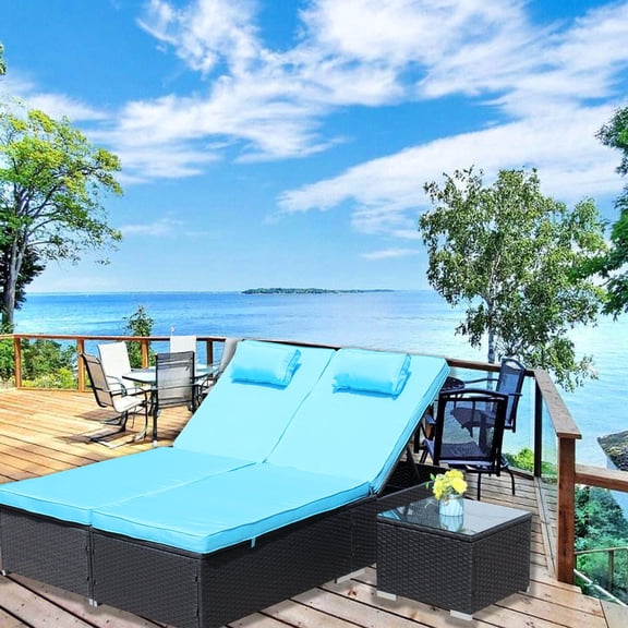 3-Piece Outdoor Lounger Set | Adjustable Feet for Uneven Surfaces | Tempered Glass for Durability | Assembly Required with Clear Instructions