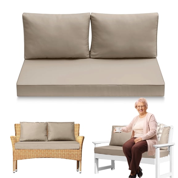 3-Piece Outdoor Loveseat Cushion Set - 48x24 in,Thick, Waterproof Patio Deep Seat Chair Cushions for 2-Person Wicker Rocker,Bench -All-Weather for Porch, Garden,Khaki