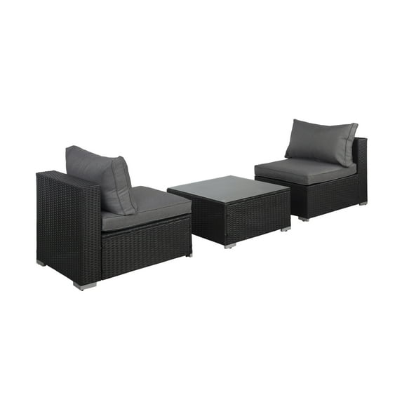 3-Piece Outdoor Patio Armless Sofa Conversation Bistro Set with Coffee Table, Espresso/Gray