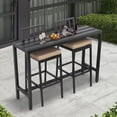 thumbnail image 1 of 3-Piece Outdoor Patio Bar Set, Bar Height Patio Dining Set, Weather-Resistant Bistro Counter Pub Set with Cushions & Slatted Tabletop for Backyard (Black, 47" Table and 2 "X stools), 1 of 7