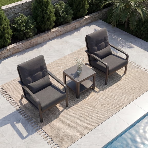 Cozyjoy 3-Piece Outdoor Bistro Sets with Rattan Furniture and Waterproof Cushions, Aluminum Frame, Grey