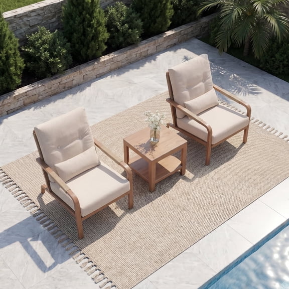 COZYJOY 3-Piece Outdoor Bistro Set with Aluminum Frame, Rattan Chairs and Coffee Table, Gray