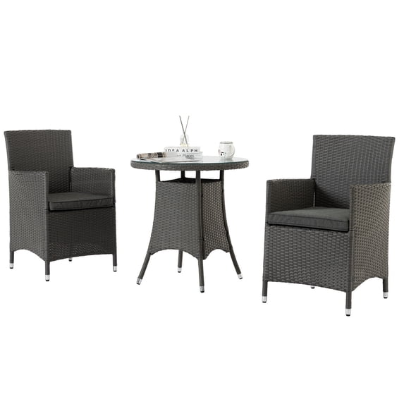 3-Piece Outdoor Patio Dining Set, All-Weather Patio Table and Chairs with Cushions, Round Tempered Glass Tabletop - Perfect for Patio, Backyard, Porch, Garden, Poolside Dining