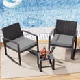 thumbnail image 1 of Outdoor Patio Furniture Set 3 Piece Rocking Bistro Set Rattan Chair with Coffee Table Grey Cushion, 1 of 9