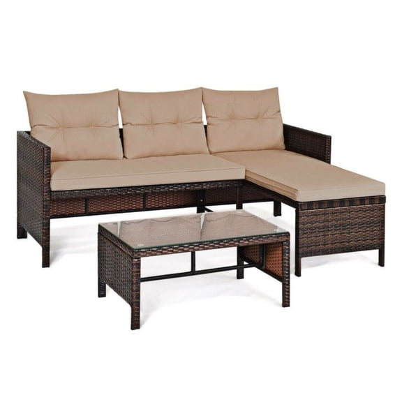 3-Piece Outdoor Patio Rattan Sofa Set, Turquoise/Beige/Gray Wicker Furniture