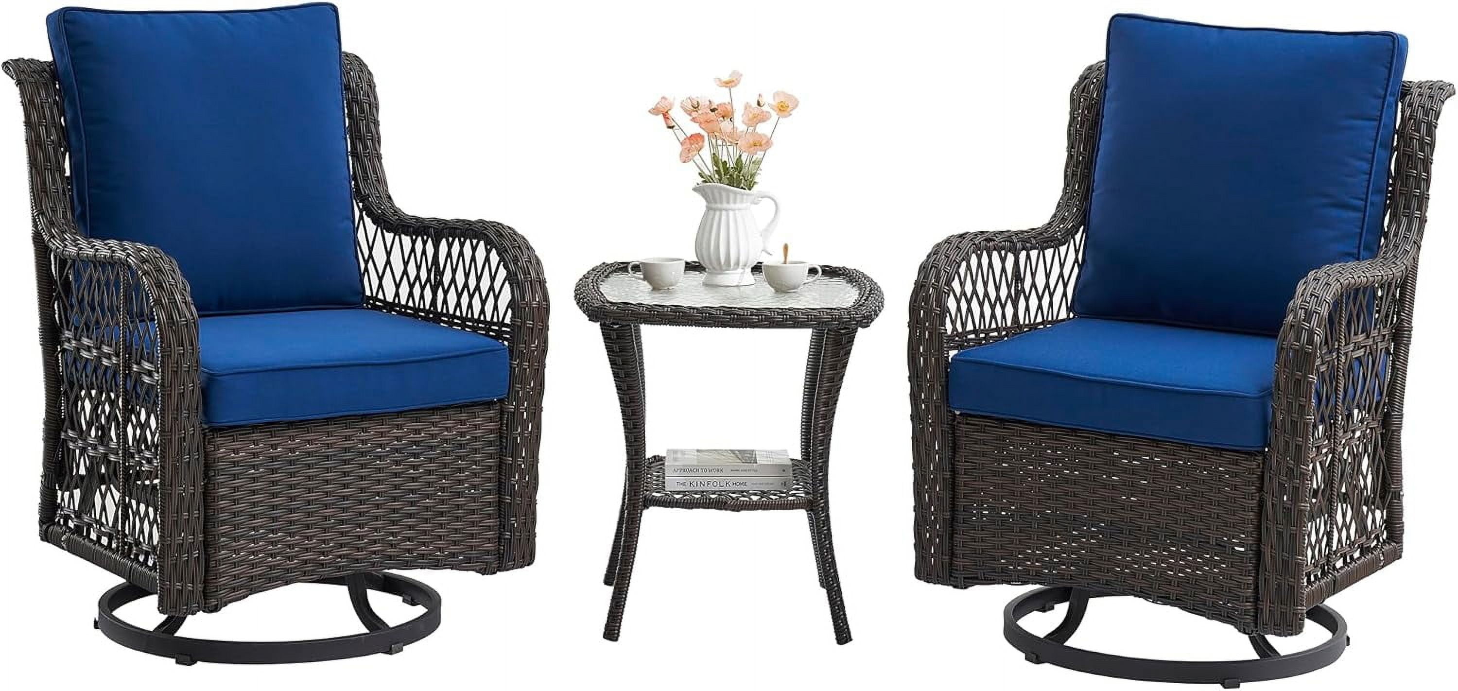 3 Piece Outdoor Patio Set, Wicker Rocking Bistro Set with 2 Swivel ...