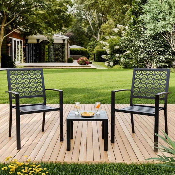 3 Piece Outdoor Patio Table and Chairs Set Small Bistro Table and Chairs Set of 2 Coffee Table Balcony Furniture Sets for Apartments Outside Bistro Dining Sets for Backyard/Porch/Deck/Pool (Black)