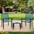 thumbnail image 1 of 3 Piece Outdoor Patio Table and Chairs Set Small Bistro Table and Chairs Set of 2 Coffee Table Balcony Furniture Sets for Apartments Outside Bistro Dining Sets for Backyard/Porch/Deck/Pool (Blue), 1 of 7
