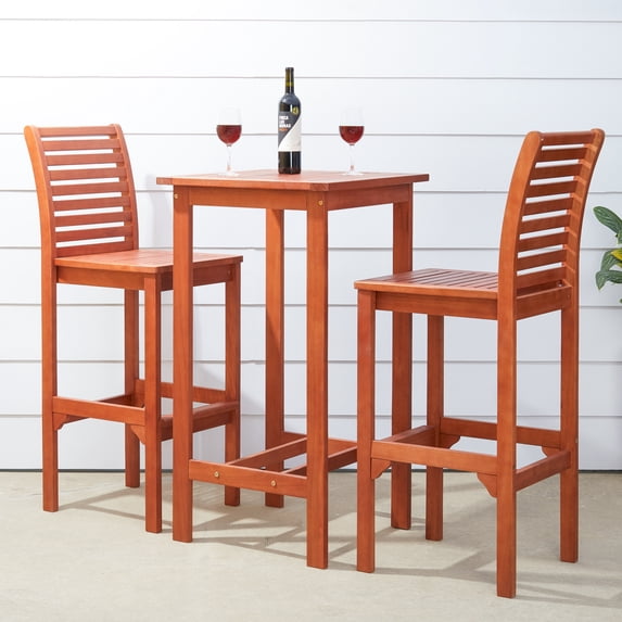 3-Piece Outdoor Patio Wood Bar-height Set