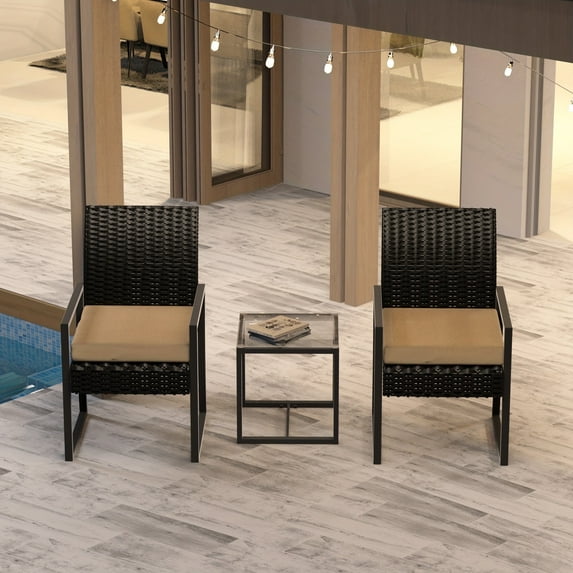 Junkai 3-Piece Metal Outdoor furniture Sets with 2 Chairs and 1 Coffee Table, Black/Beige