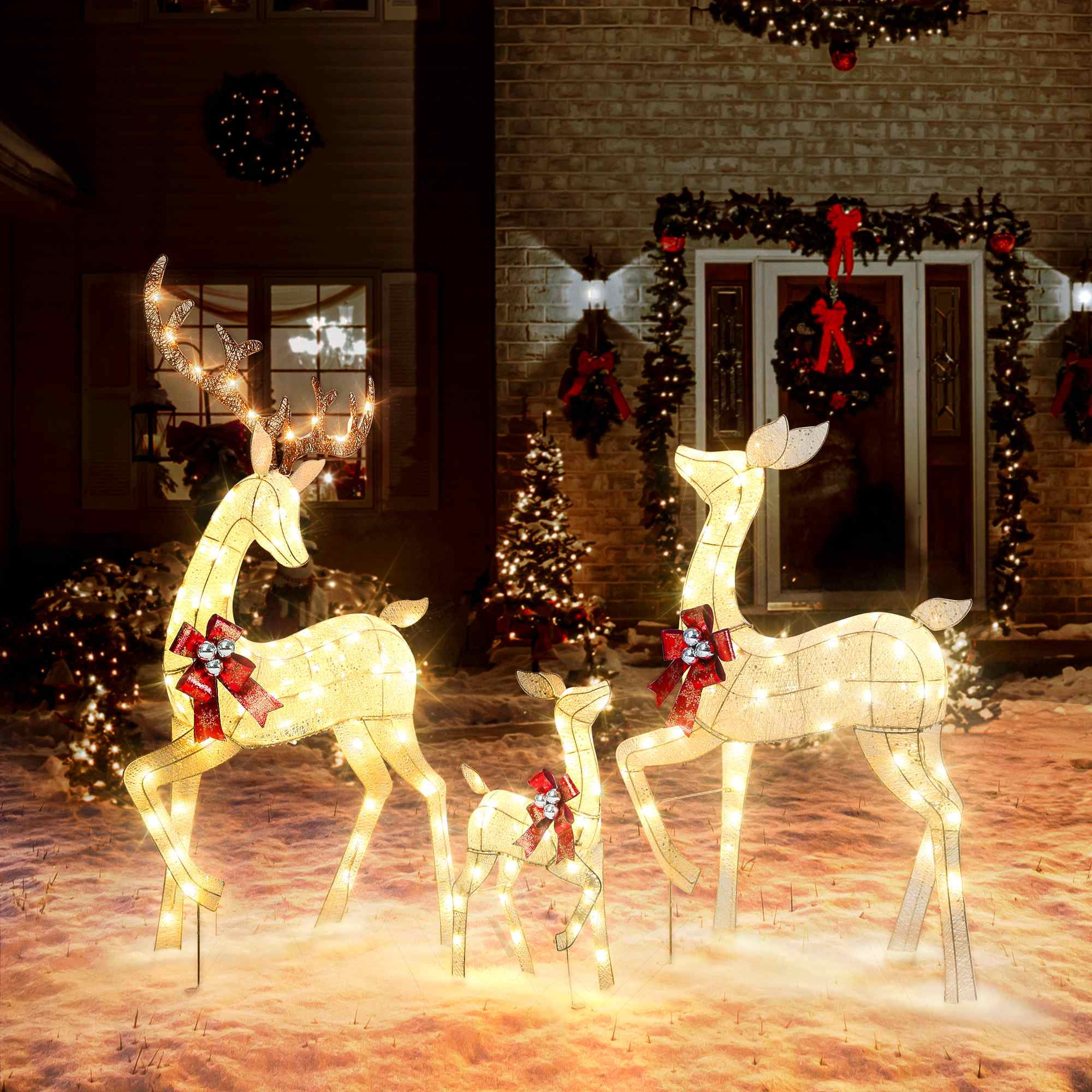 3Piece Outdoor Reindeer Christmas Decorations Yard Deer Family with