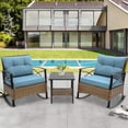 thumbnail image 1 of 3 Piece Outdoor Rocking Bistro Set, PE Rattan Steel Top Table and Rocking Chairs Set, Outdoor Conversation Set with Cushions for 2 Persons, All-weather Bistro Set for Patio, Pool, Balcony, Pub, Cafe, 1 of 10