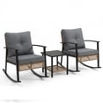 thumbnail image 1 of VICESIM 3 Piece Metal Rattan Outdoor Bistro Sets with 2 Rocking Chairs and 1 Coffee Table, Black/Beige, 1 of 8