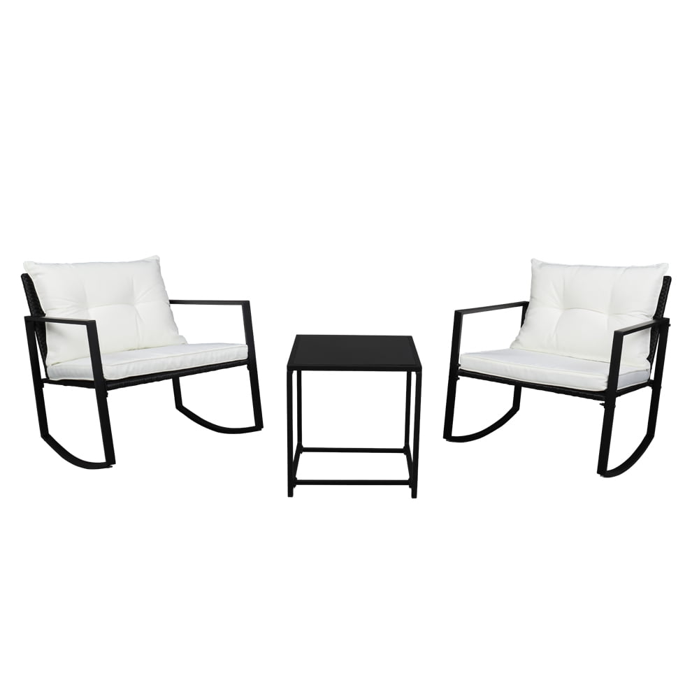 3-Piece Outdoor Rocking Chair Patio Set, 2 PE Rattan Rockers with ...