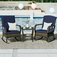 thumbnail image 1 of 3 Piece Outdoor Rocking Chair,Rattan Patio Conversation Chair, Wicker Bistro Set with Side Table & Cushion, Blue, 1 of 7
