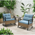 thumbnail image 1 of 3 Pieces Patio Outdoor Conversation Set, Patio Furniture Bistro Set with 2-Tier Coffee Table, PE Wicker Rocking Chairs with Blue Cushions for for Backyard Porch Poolside, 1 of 9
