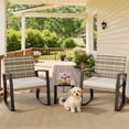thumbnail image 1 of 3 Piece Outdoor Rocking Chairs Set with Glass Table, All-Weather Patio Furniture Set for Porch, Poolside, Backyard, Light Gray, 1 of 7