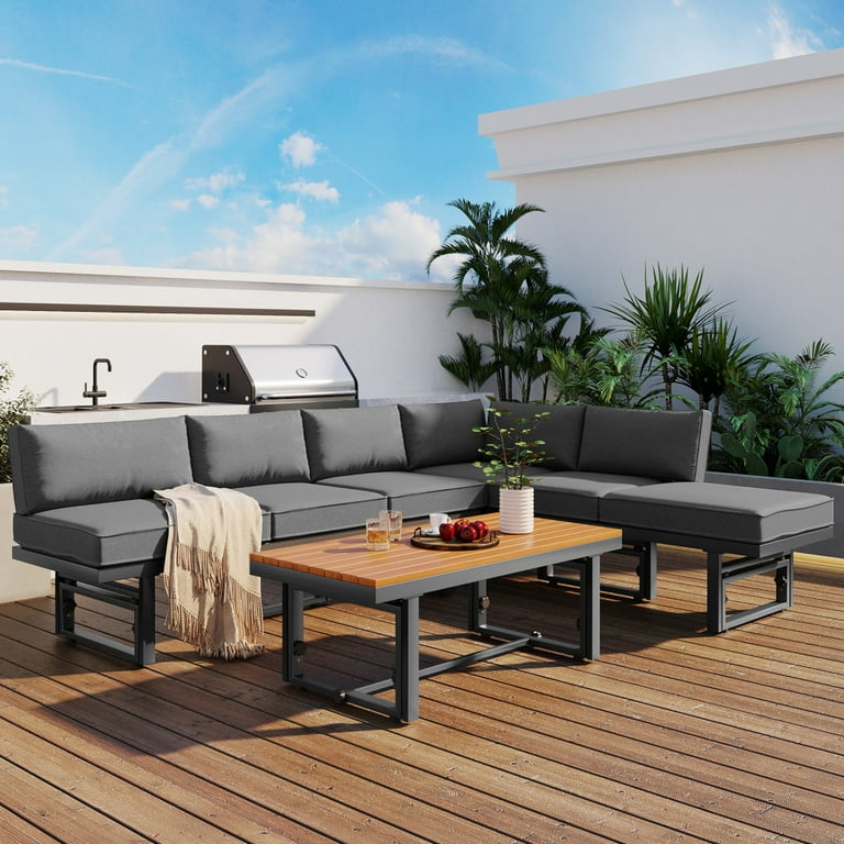 3 Piece Outdoor Sectional Sofa Set Modern Multi Functional Recliner Sofa with Height adjustable Seating and Coffee Table Leisure Sofa Couch for
