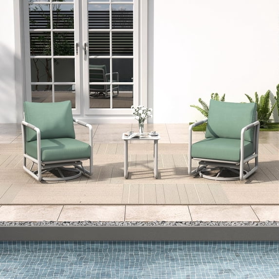 3 Piece Outdoor Swivel Rocker Chair Set, 360° Swivel Rocking Patio Chairs with Side Table, Aluminum Frame, 6" Thick Cushions, 380 lbs Capacity for Porch, Deck, Backyard, Balcony