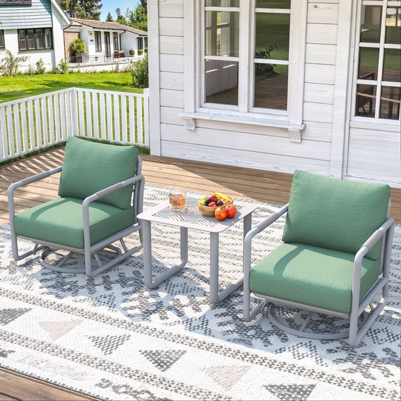 3 Piece Outdoor Swivel Rocker Chair Set, 360° Swivel Rocking Patio Chairs with Side Table, Aluminum Frame, 6.5" Thick Cushions, 380 lbs Capacity for Porch, Deck, Backyard, Balcony