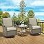 3-Piece Outdoor Swivel Rocker Chair Set with Glass Table - 360° Swivel & Glide, Beige Rattan & Navy Cushions for Patio, Deck, Backyard