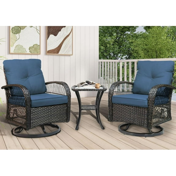 YLGJ&TIDY 3 Piece Swivel Rocker Patio Chairs, Gray Outdoor Swivel Glider Chair, Heavy Duty Patio Chairs 400 lbs with Side Table, for Backyard, Deck, Porch