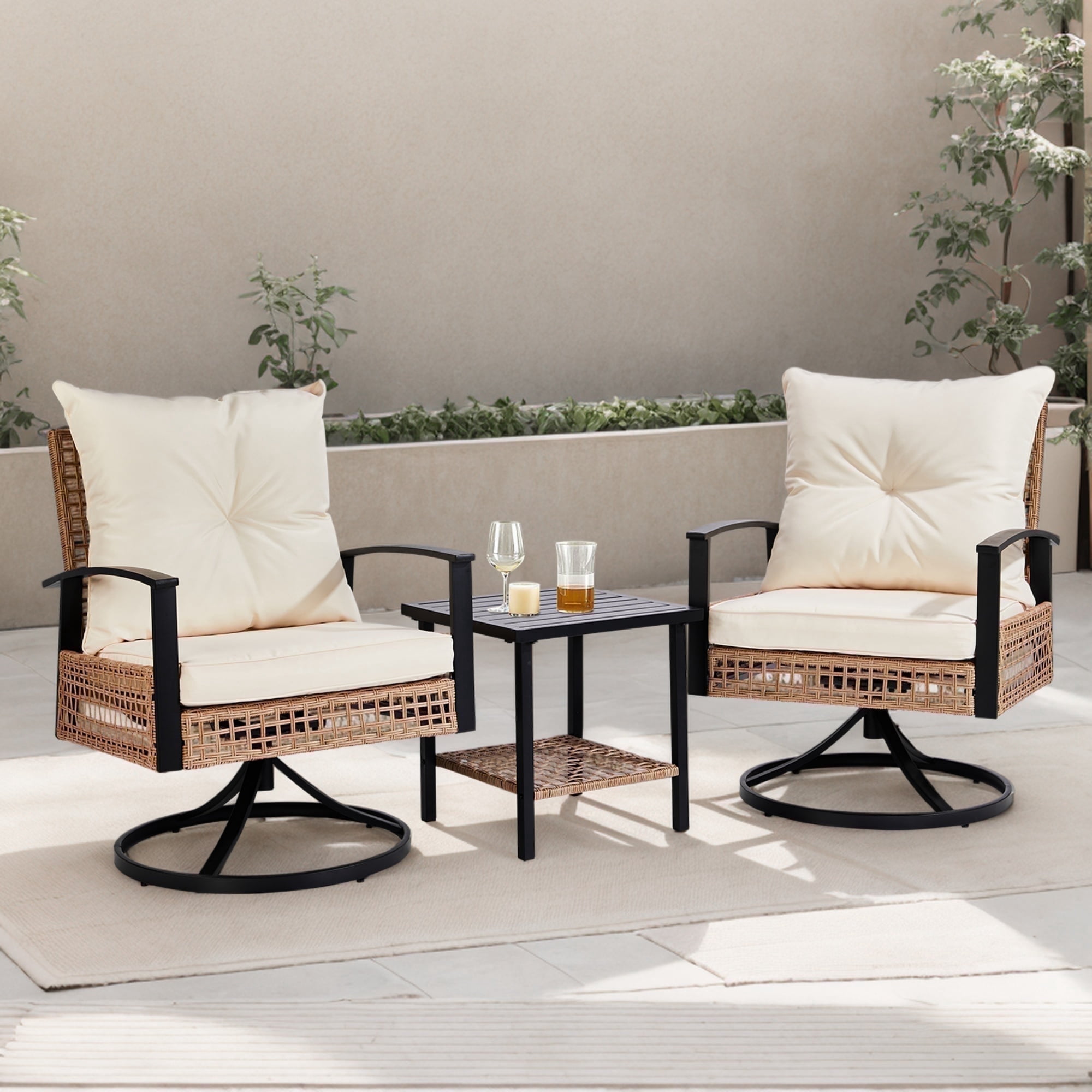 3 Piece Patio Furniture Set, Outdoor Swivel Rocking Chairs Set of 2 ...
