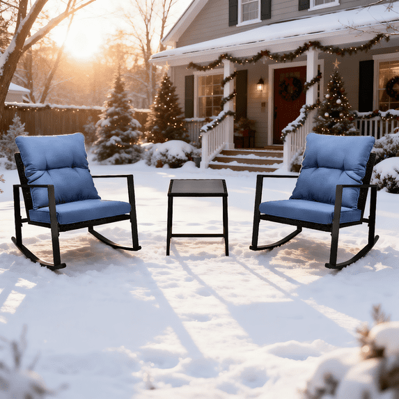 3 Piece Patio Furniture Set, Outdoor Wicker Chairs Set of 2, Bistro Set with Thickened Cushions for Porch Backyard Poolside, Blue