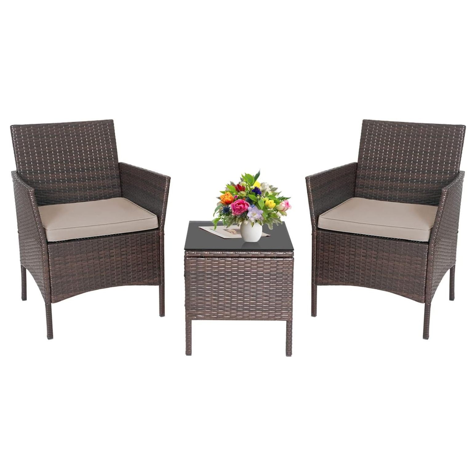 3Piece Outdoor Wicker Conversation Bistro Set Outdoor Patio Porch