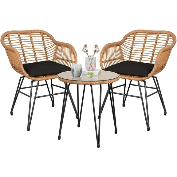 3 Piece Outdoor Wicker Furniture Bistro Set, Rattan Chairs Conversation Sets Porch Chair, Wicker Patio Furniture for Balcony Poolside Backyard