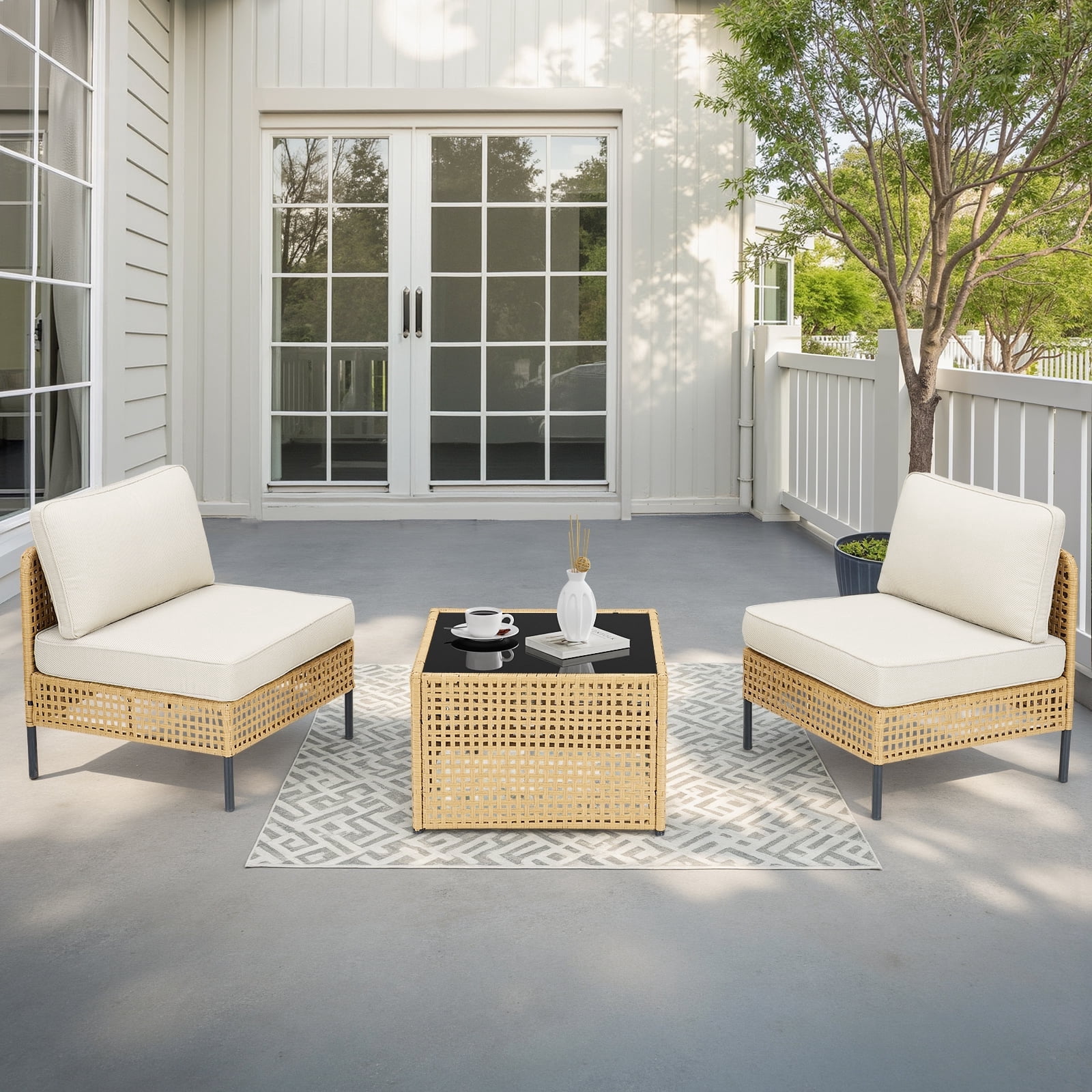 3 Piece Outdoor Wicker Furniture Patio Bistro Set, PE Rattan Patio ...
