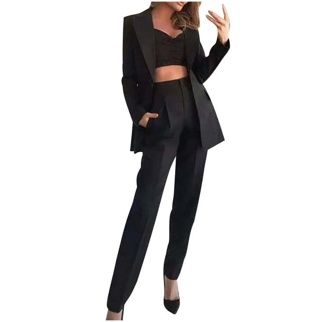 3 Piece Outfits Set for Women Long Sleeve Blazer + Cami Tops + Straight ...