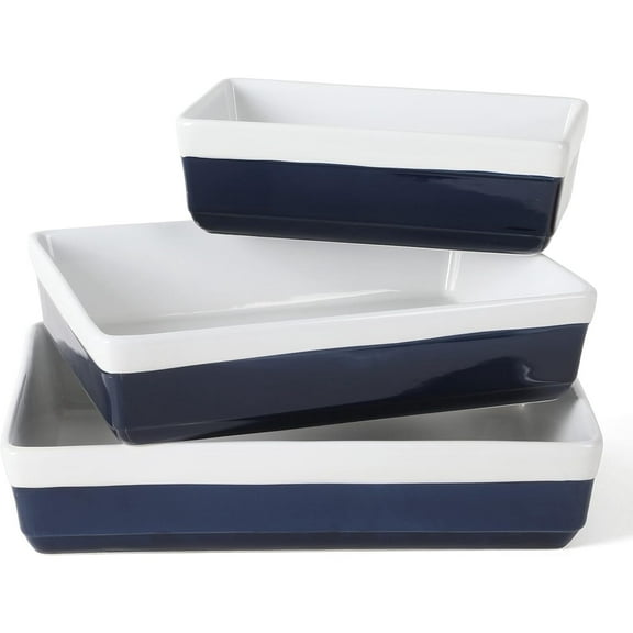 3 Piece Oven to Table Stoneware Bakeware, Baking Dish & Casserole Set Cobalt Blue