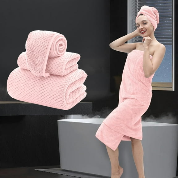 3-Piece Oversized Bathroom Set - Thickened Polyester Bathrobe, Towel & Shower Cap -Quick Dry, Absorbent, Soft & Fluffy - Perfect for Bath, Beach, Gym, Spa, Hotel - 140x70cm, 75x35cm, 58x25cm