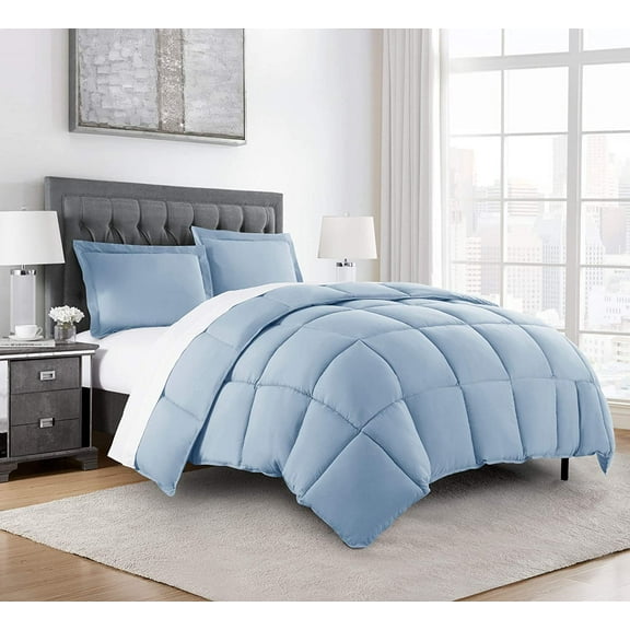 3-Piece Oversized King Comforter Set Chambray Blue Soft Microfiber