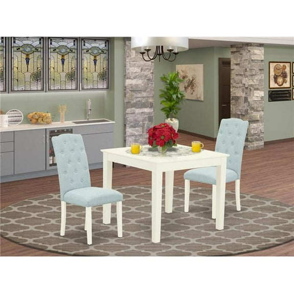3 Piece Oxford Dinette Set - Linen White & Baby Blue