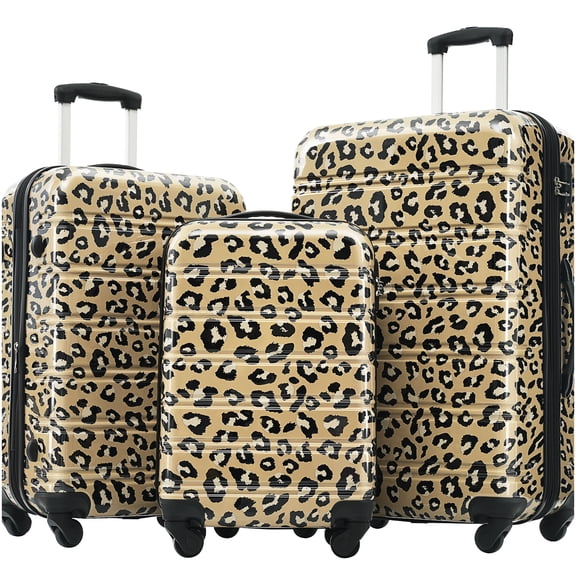 3-Piece PC Hardshell Spinner Luggage Set in Leopard Print, TSA Lock & Expandable