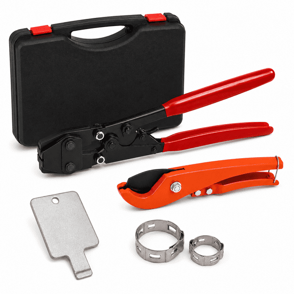 3-Piece PEX Crimping Clamp Kit, Includes Crimper, Pipe Cutter, and Stainless Steel Clamps