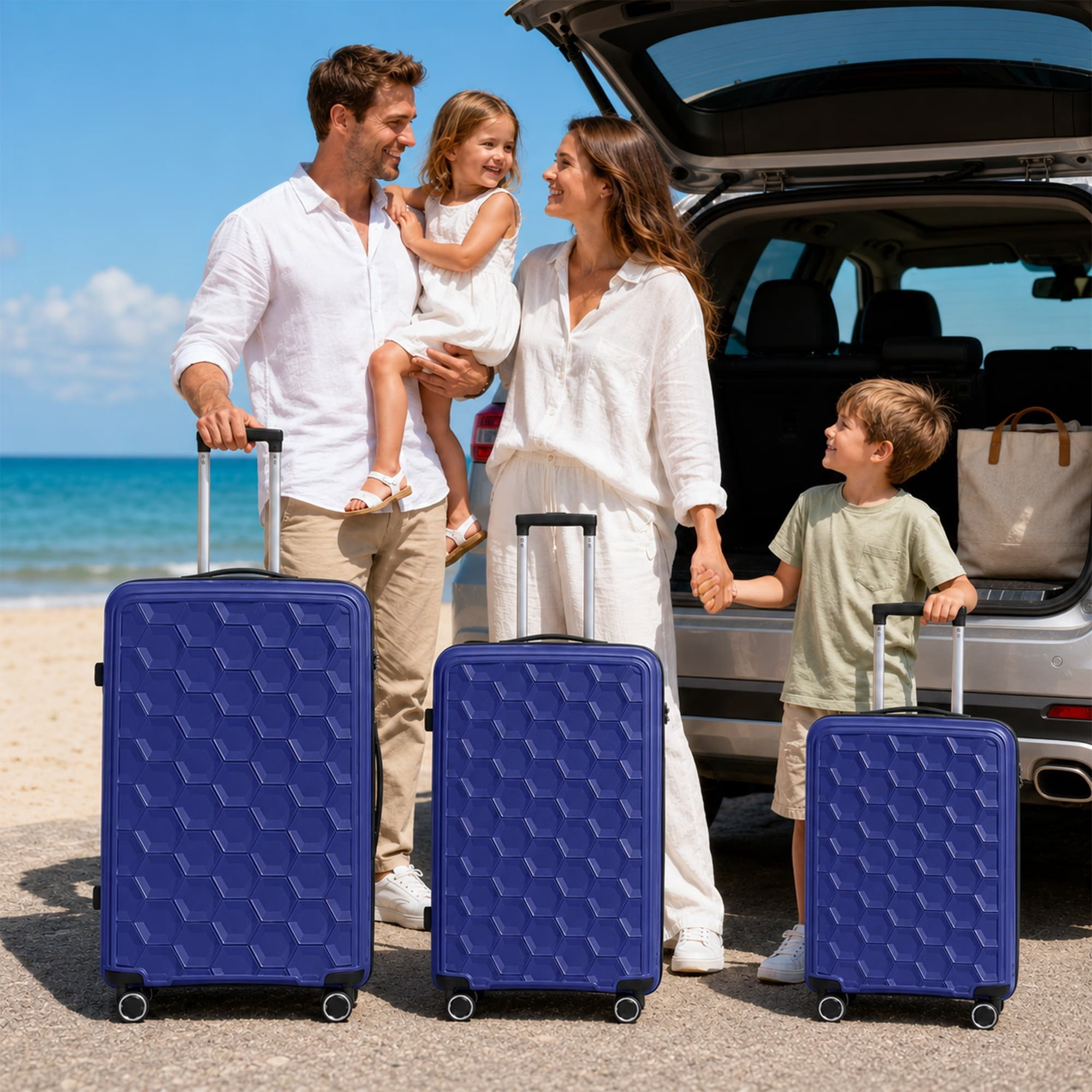 3-Piece PP Hardshell Luggage Set, 20"/24"/28" Lightweight Suitcases with TSA Lock, 360° Silent Spinner Wheels, Durable Polypropylene Shell & Adjustable Iron Handle, Dark Blue