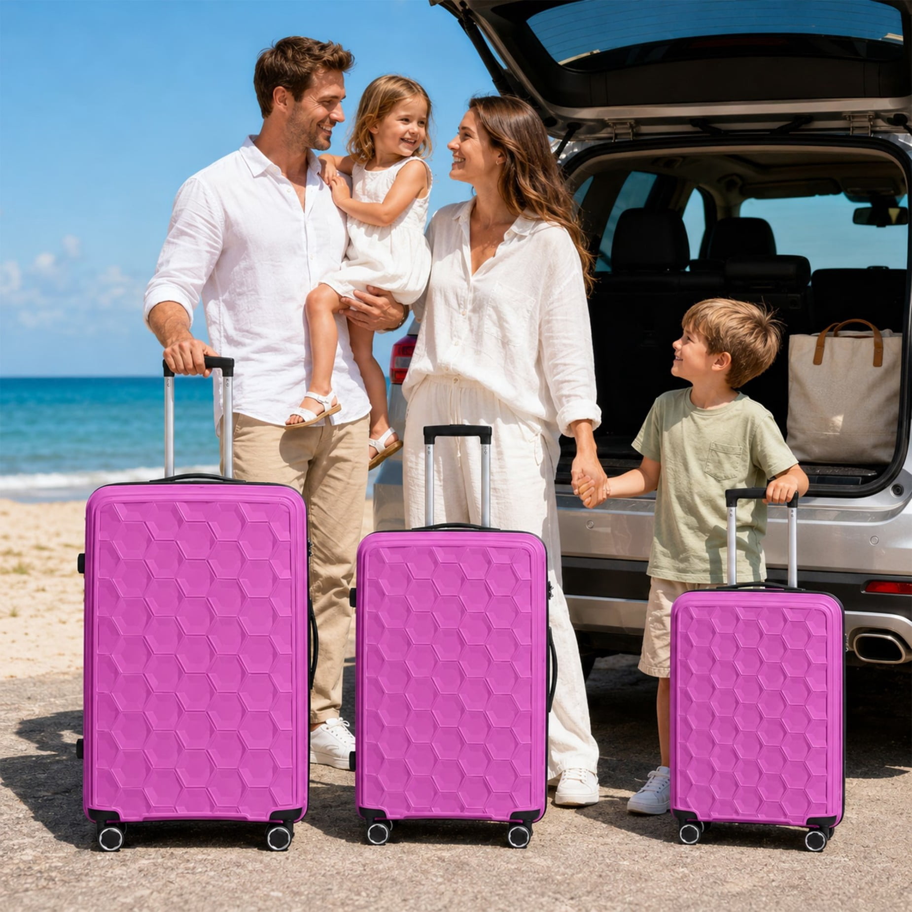 3-Piece PP Hardshell Luggage Set, 20"/24"/28" Lightweight Suitcases with TSA Lock, 360° Silent Spinner Wheels, Durable Polypropylene Shell & Adjustable Iron Handle, Lavender Pink