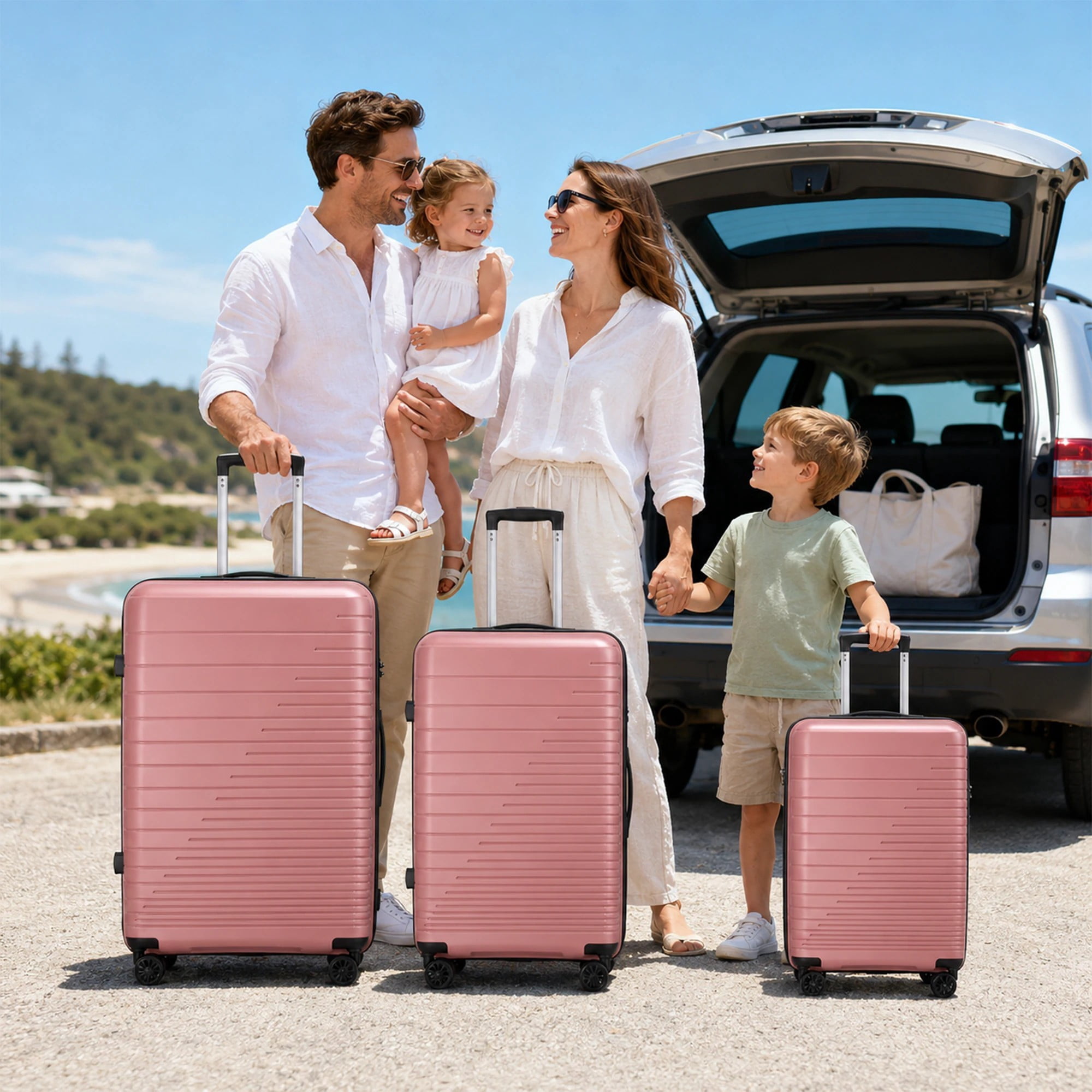 3-Piece PP Hardshell Luggage Set, 20"/24"/28" Lightweight Suitcases with TSA Lock, 360° Silent Spinner Wheels, Scratch-Resistant Polypropylene Shell & Adjustable Iron Handle, Dusty Pink