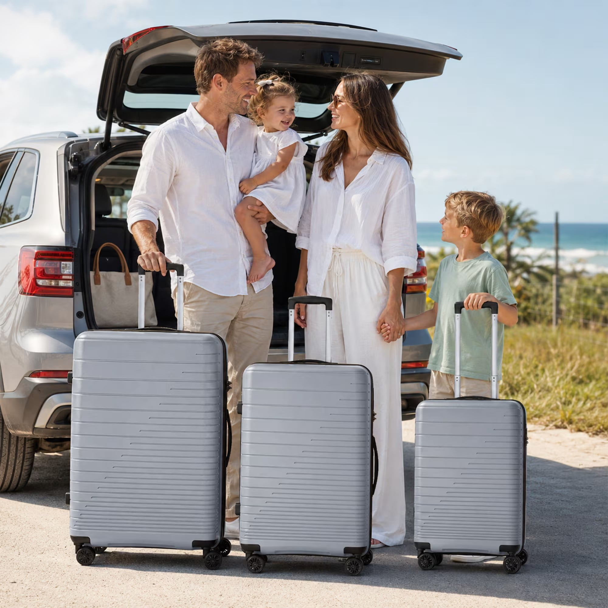 3-Piece PP Hardshell Luggage Set, 20"/24"/28" Lightweight Suitcases with TSA Lock, 360° Silent Spinner Wheels, Scratch-Resistant Polypropylene Shell & Adjustable Iron Handle, Dark Grey